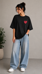 Heart Embroidery Oversized T-Shirt