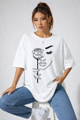 Oversized Graphic T-Shirt – Face Line Art Print