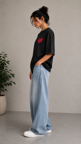 Heart Embroidery Oversized T-Shirt