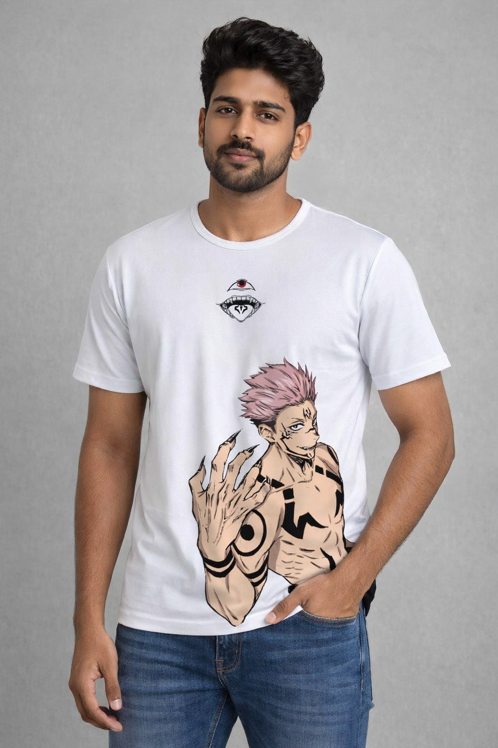 Sukuna Anime Graphic T-Shirt – White Half Sleeve Tee(regular)
